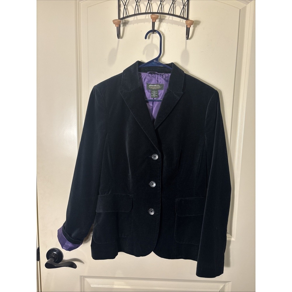 VTG 90s Eddie Bauer Women Size 8 Velvet Blazer Black Minimalist Old Money Preppy